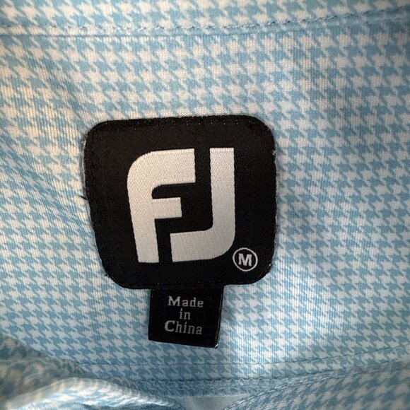 FJ Foot Joy Polo Shirt Mens Medium Blue Houndstooth Performance Golf Shadow Wood - Picture 3 of 12